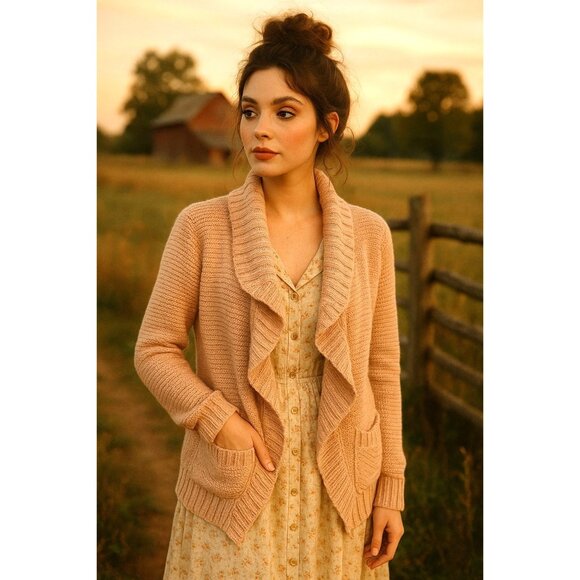 American Rag XS Entry Cie Chunky Cable Knit Drape Open Front Sweater Cardigan - Picture 4 of 11